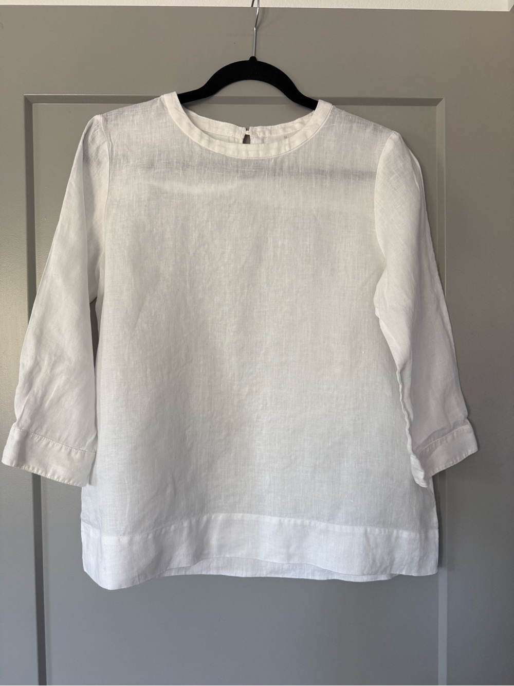 Muji Blouse Top White 3/4 Sleeves Linen Size medium